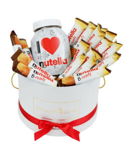 nutella chocolates and big nutella in the white bucket